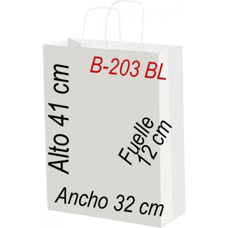 Bolsa Multiusos de papel celulosa blanco 32 x 41 cm con asa retorcida.