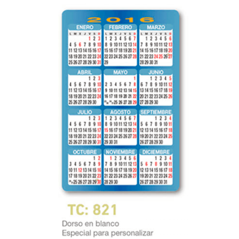 calendario tarjeta dorso para publicidad