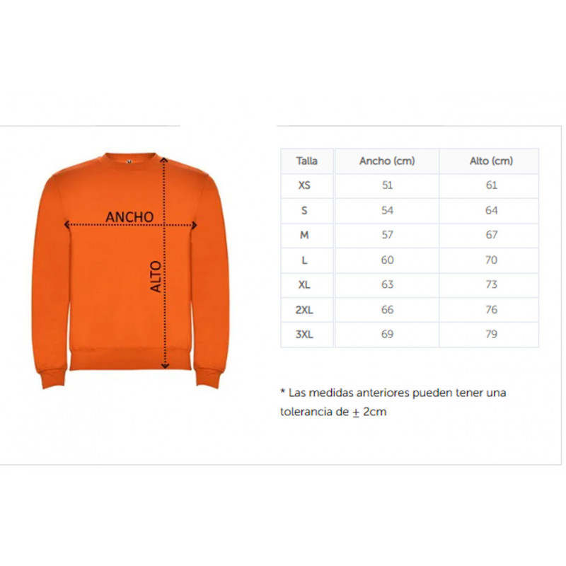 medidas sudadera roly unisex cuello caja