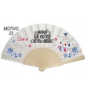 Abanico bautizo 16 varillas madera
