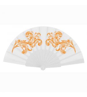 Abanico de tela varillas plástico blanco personalizado 1 color