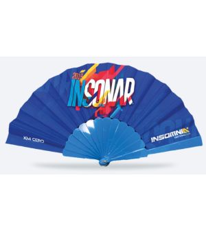 Abanico tela varillas de plástico azul personalización total