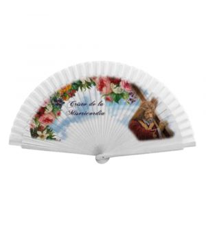 Abanico todo madera lacada blanco personalizado sobre las varillas