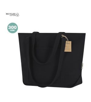 Bolsa de algodón reciclado negra  tipo tote bag asas largas