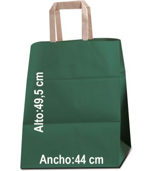 Bolsa de papel para comercios en formato 49,5 de alto x 44 cm de ancho con fondo de color y asas planas