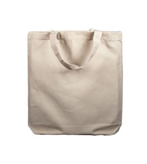 Bolsa de algodón cosida con fuelle en la base. Color crudo. Tamaño 38x42x9 cm color crudo. Algodón 280 gr/m2. Asa corta.