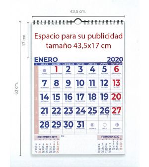 Calendario mensual pared 43x63