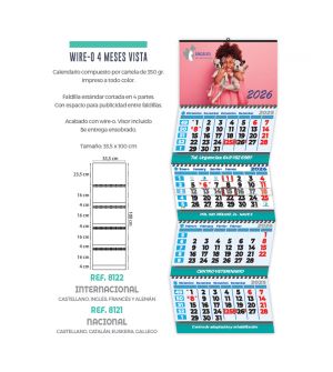 Calendario de pared 4 meses a la vista wire-o 100 cm