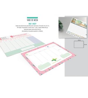 Vadé de sobremesa con 54 hojas personalizadas con la publicidad de su empresa y sus productos