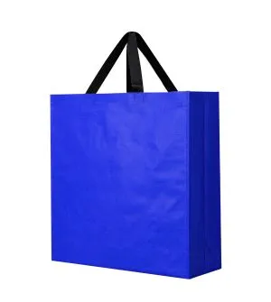 bolsa de rafia para supermercados tamaño grande 50x50x19 cm con asas negras personalizable con su publicidad.