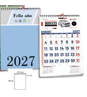 Calendario de pared gran formato 31,5 x 48 cm. personalizado 2 tintas