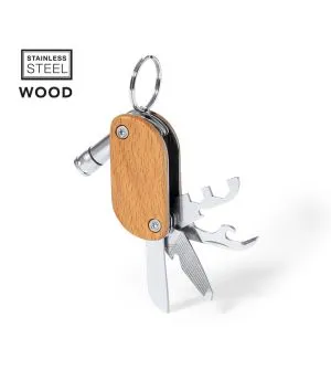 Llavero multifunción acero y madera personalizable con tu logo
