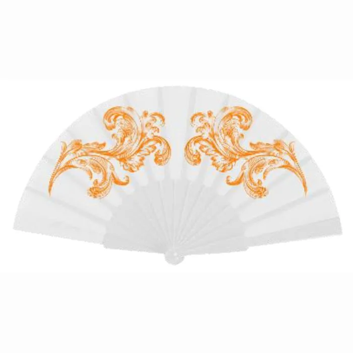 Abanico de tela varillas plástico blanco personalizado 1 color