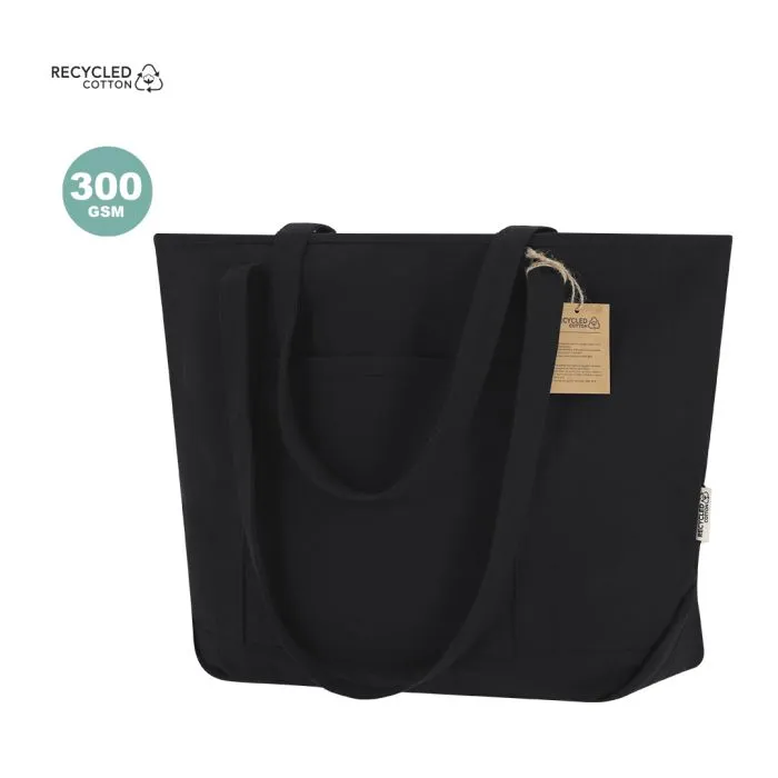 Bolsa de algodón reciclado negra  tipo tote bag asas largas