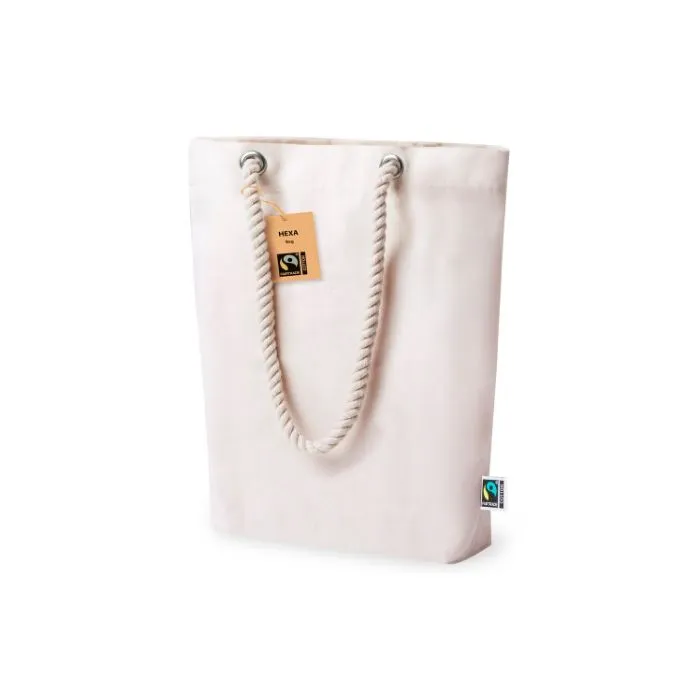 bolsa algodón con fuelle y asa cordón con anillos metálicos