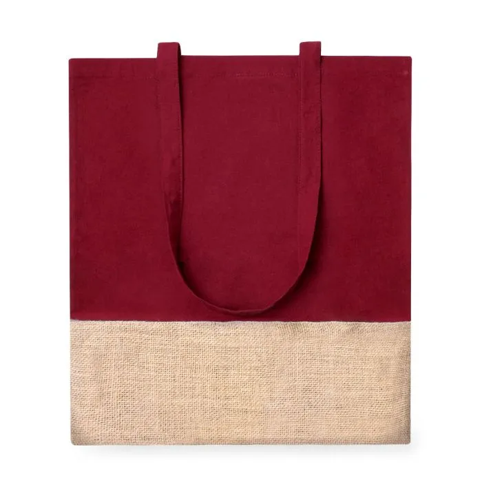 Bolsa de yute y algodón color granate personalizable