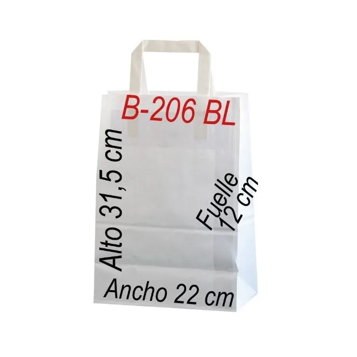 BOLSA PAPEL CELULOSA BLANCO 22X31,5 ASA PLANA