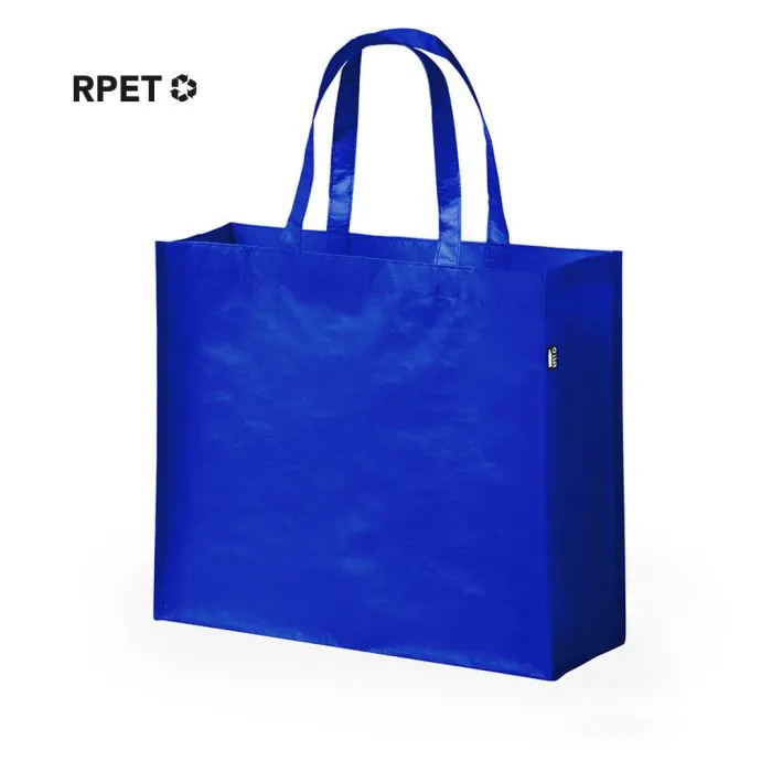 bolsa dela compra de material reciclado reutilizable y personalizable con su marca color azul