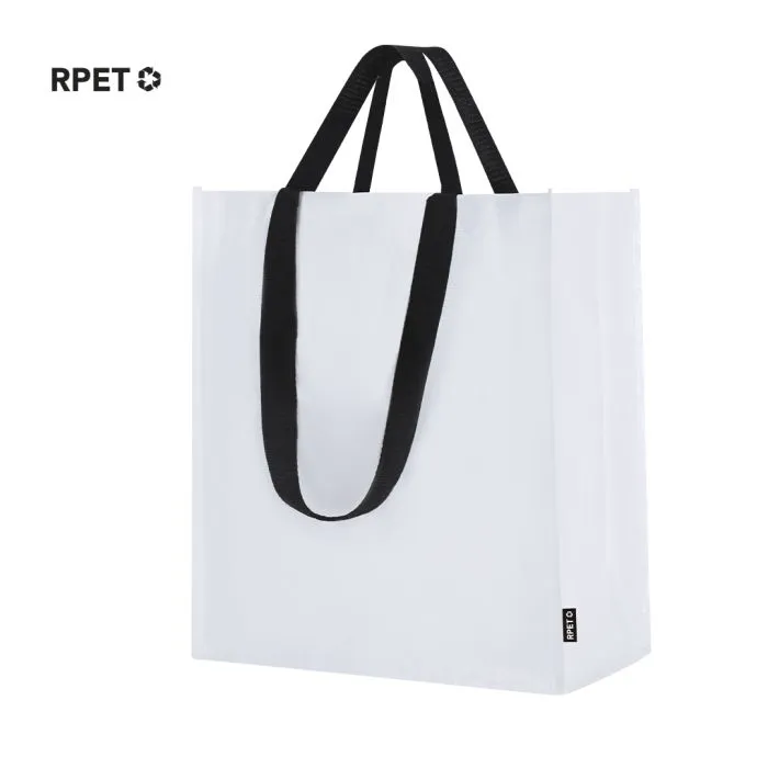 Bolsa blanca tela reciclada rpet asas dobles negras