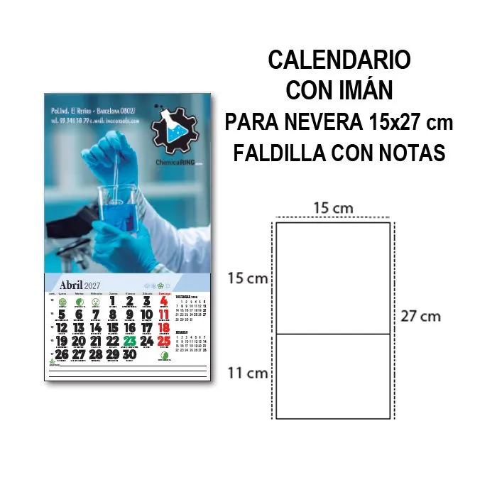 Calendario con imán para nevera 15x27 cm faldilla con notas