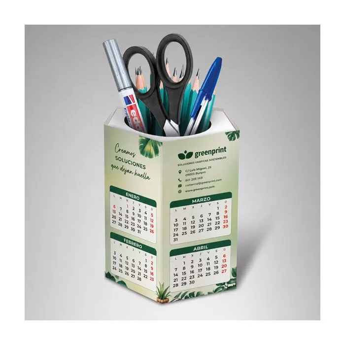 Cubilete lapicero con calendario totalmente personalizado