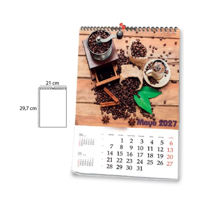Calendario de pared 2027 personalizado tamaño A-4 encuadernado con wire-o 