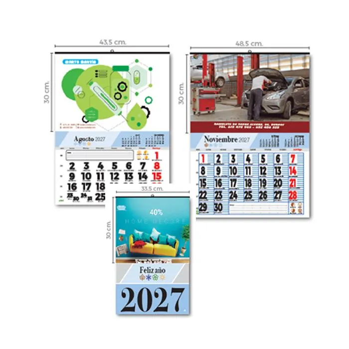 Calendario de pared cartela de 30 cm de alto personalizada y faldilla mensual