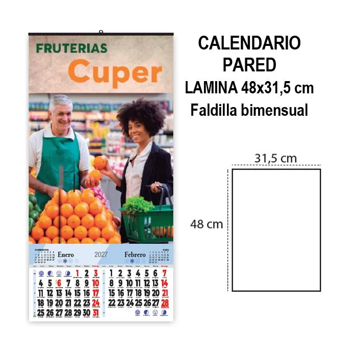 Calendario de pared lamina 48x31 faldilla bimensual