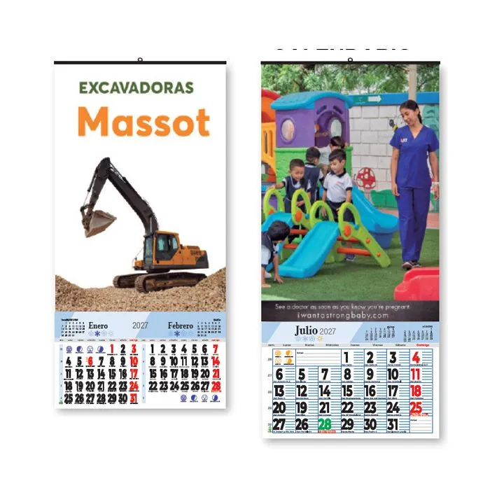 Calendario de pared lamina publicitaria 34x23 cm y faldilla