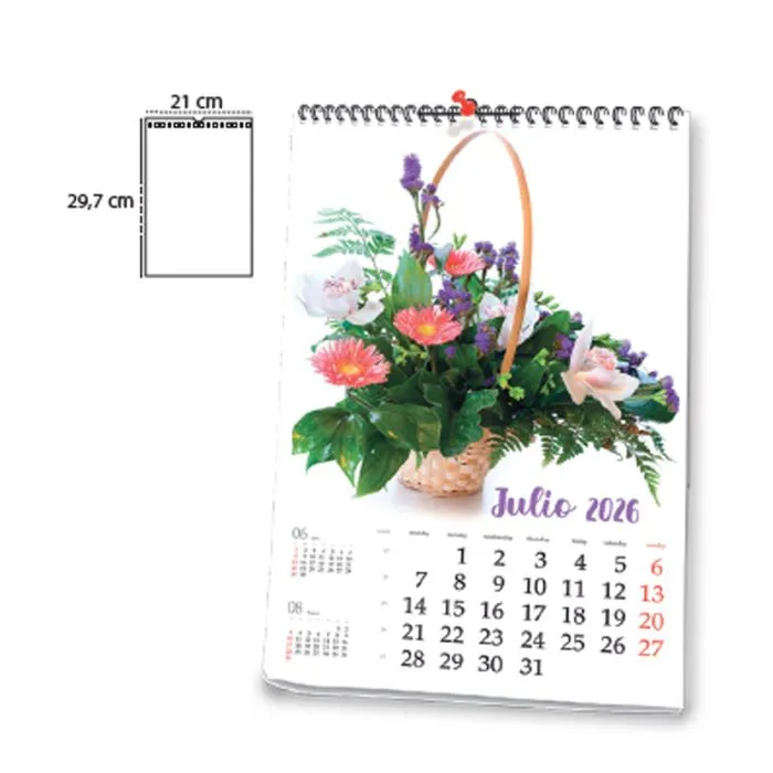 calendario de pareda para publicidad tamaño A-4 con 7 hojas