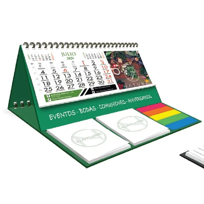 Calendario sobremesa con bloc y post-it
