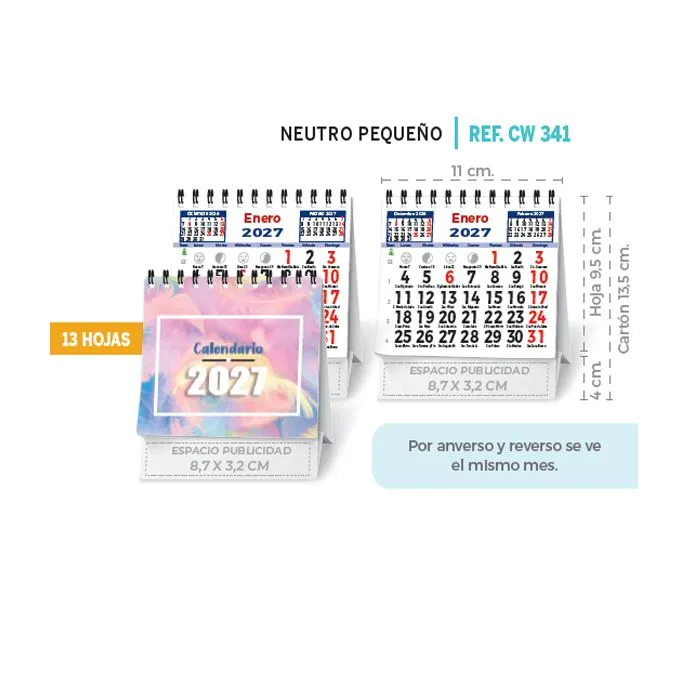 Calendario de sobremesa mensual sin imágenes y la publicidad en la base de cartoncillo