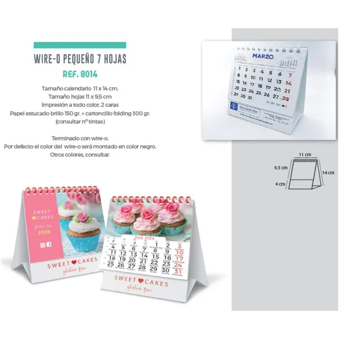 Calendario de sobremesa 11x14 cm 7 hojas con su publicidad