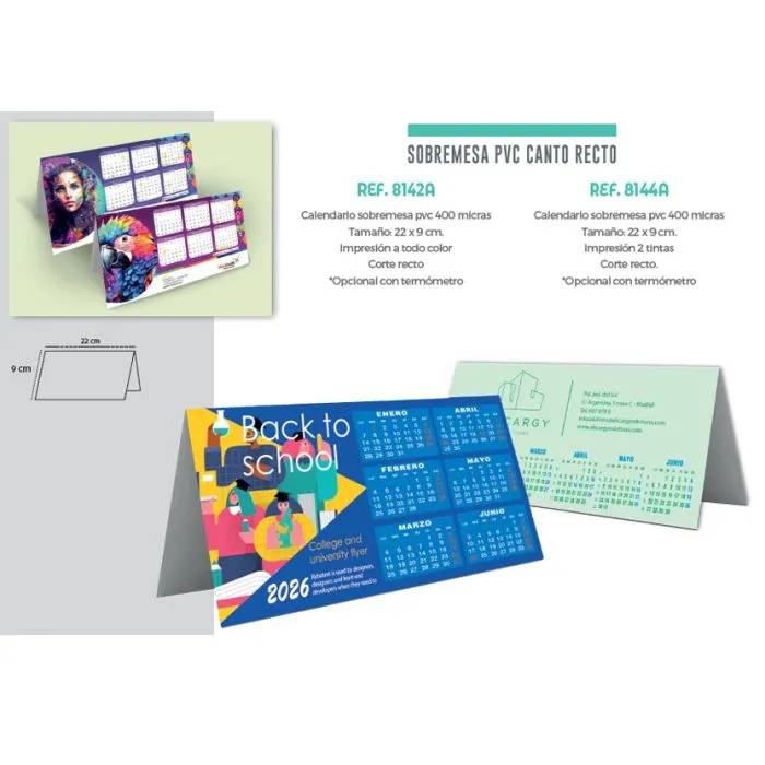 Calendario sobremesa pvc canto recto