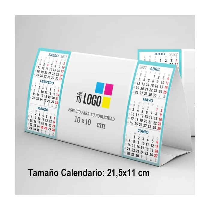 Calendario sobremesa semestral personalizado con su publicidad a todo color en el espacio central
