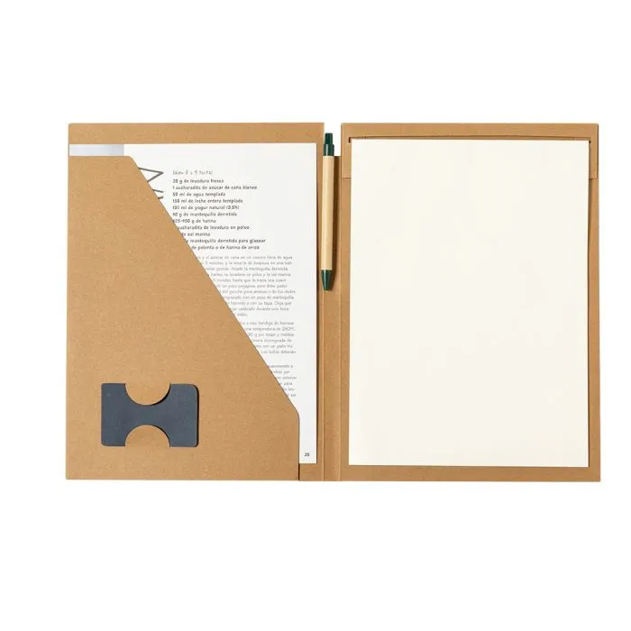 Carpeta cartón reciclado  con bolsillo y cuaderno + boligrafo
