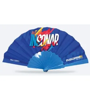 Abanico tela varillas de plástico azul personalización total