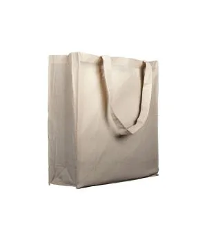 Bolsa publicitaria con fuelle en tejido 100% algodón de 280 grs, extraresistentes,color natural.Tamaño Ancho 37 cm Alto 42 cm Fuelle 13 cm.Asas largas.