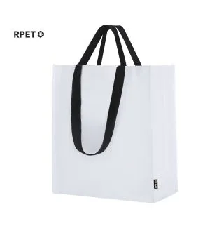 Bolsa blanca tela reciclada rpet asas dobles negras