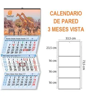calendario de pared 3 meses vista personalizado