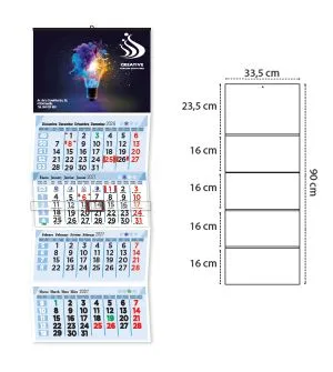 Calendario de pared 4 meses a la vista 33x90 cm personalizado con su publicidad