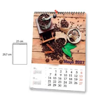 Calendario de pared 2027 personalizado tamaño A-4 encuadernado con wire-o 