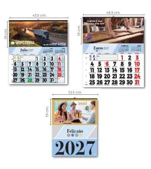 Calendario de pared cartela 19 cm de alta y diferentes anchos faldilla mensual