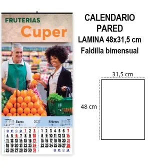 Calendario de pared lamina 48x31 faldilla bimensual