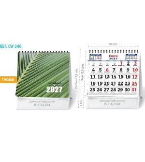 Calendario de sobremesa mensual sin imágenes publicidad en el cartoncillo base.