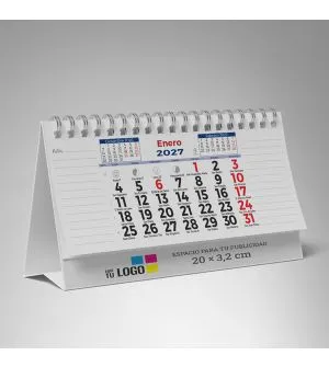 Calendario sobremesa mensual con espacio para tomar notas en todas las hojas y su publicidad en la base