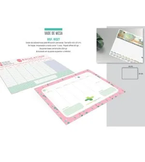 Vadé de sobremesa con 54 hojas personalizadas con la publicidad de su empresa y sus productos