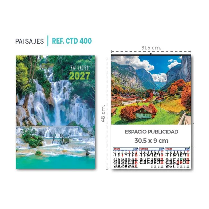 Calendario de pared trimestral estandar con su publicidad personalizada