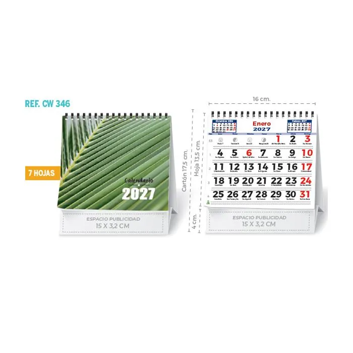 Calendario de sobremesa mensual sin imágenes publicidad en el cartoncillo base.