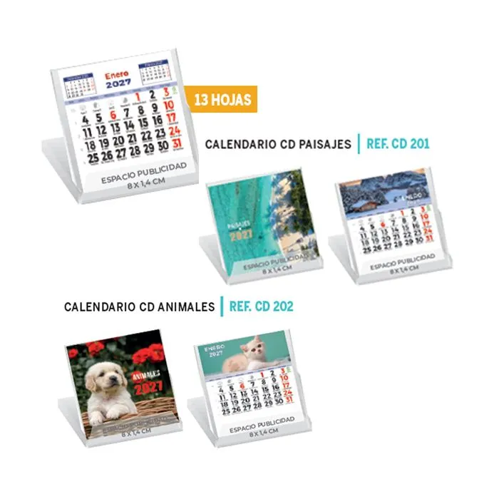 Calendario de sobremesa 10x10 cm caja CD personalizado
